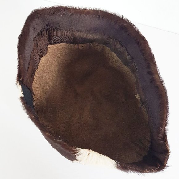 Vintage Cowhide Newsboy Hat, Dark Brown and White Cowhide Fur Baker Boy Hat - Picture 4 of 8